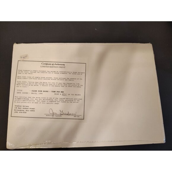 Vintage Diane Graebner Print, Close Your Books, Time for Bed Amish, Signed COA - Picture 6 of 6